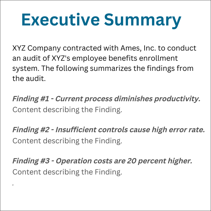Revised Executive Summary to C-suite