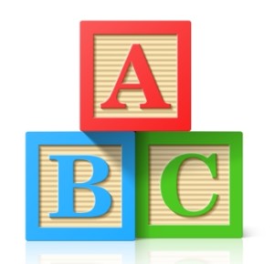 Wooden alphabet cubes with A,B,C letters. Vector.
