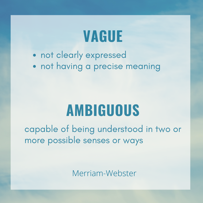 Specific definitions for vague and ambiguous