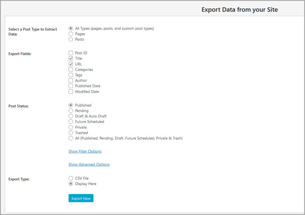 Moving posts Export URLs options