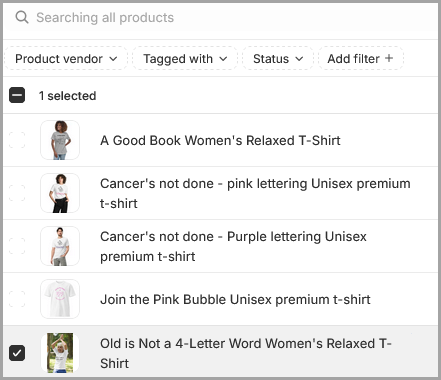 Product selection for adding Placeit Mockup